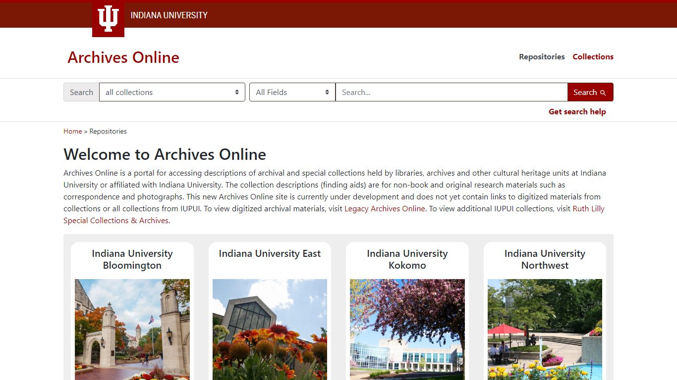 Repositories - Archives Online at Indiana University