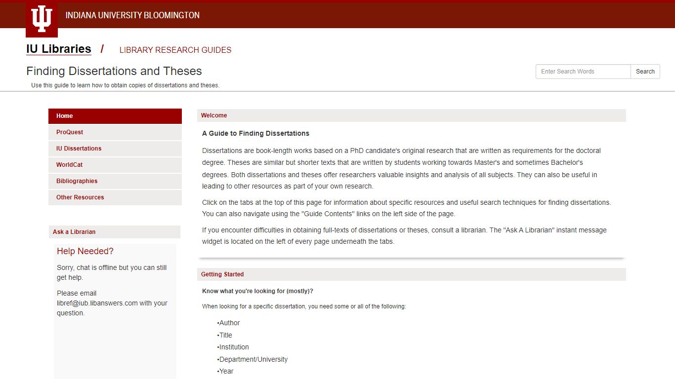 Home - Finding Dissertations and Theses - Indiana University Bloomington